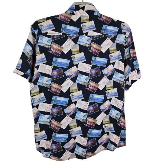 RSVLTS Bob Ross Shirt Sz XL Black Rayon Postcards Beach Short Sleeve Button Up - Picture 2 of 5